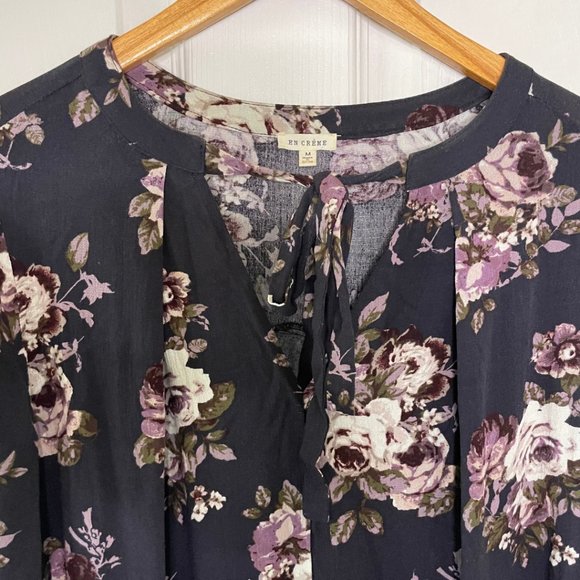 Floral Print Mini Dress w/Tie Front Neck by En Crème - Picture 3 of 8